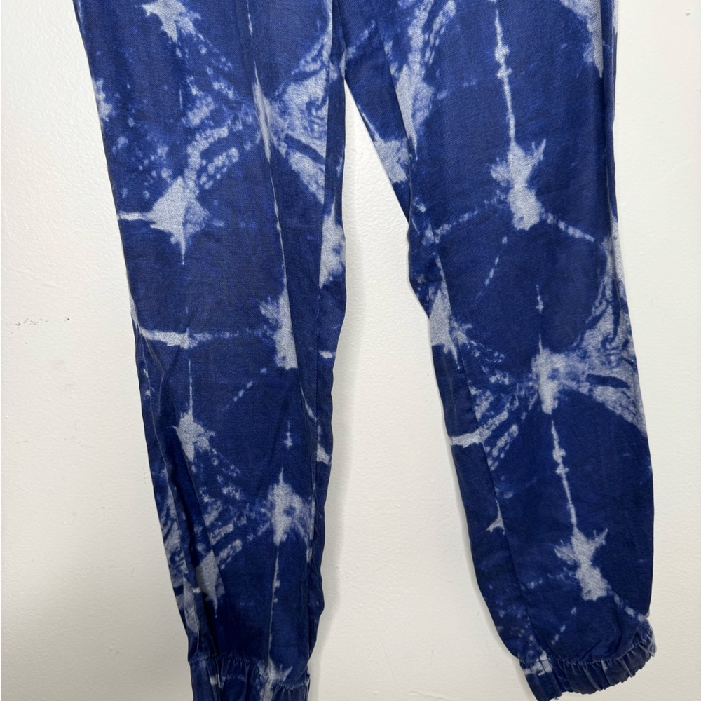 Nicole Miller women's S tie-dye blue elastic waist tie front jogger pants boho - Picture 3 of 5